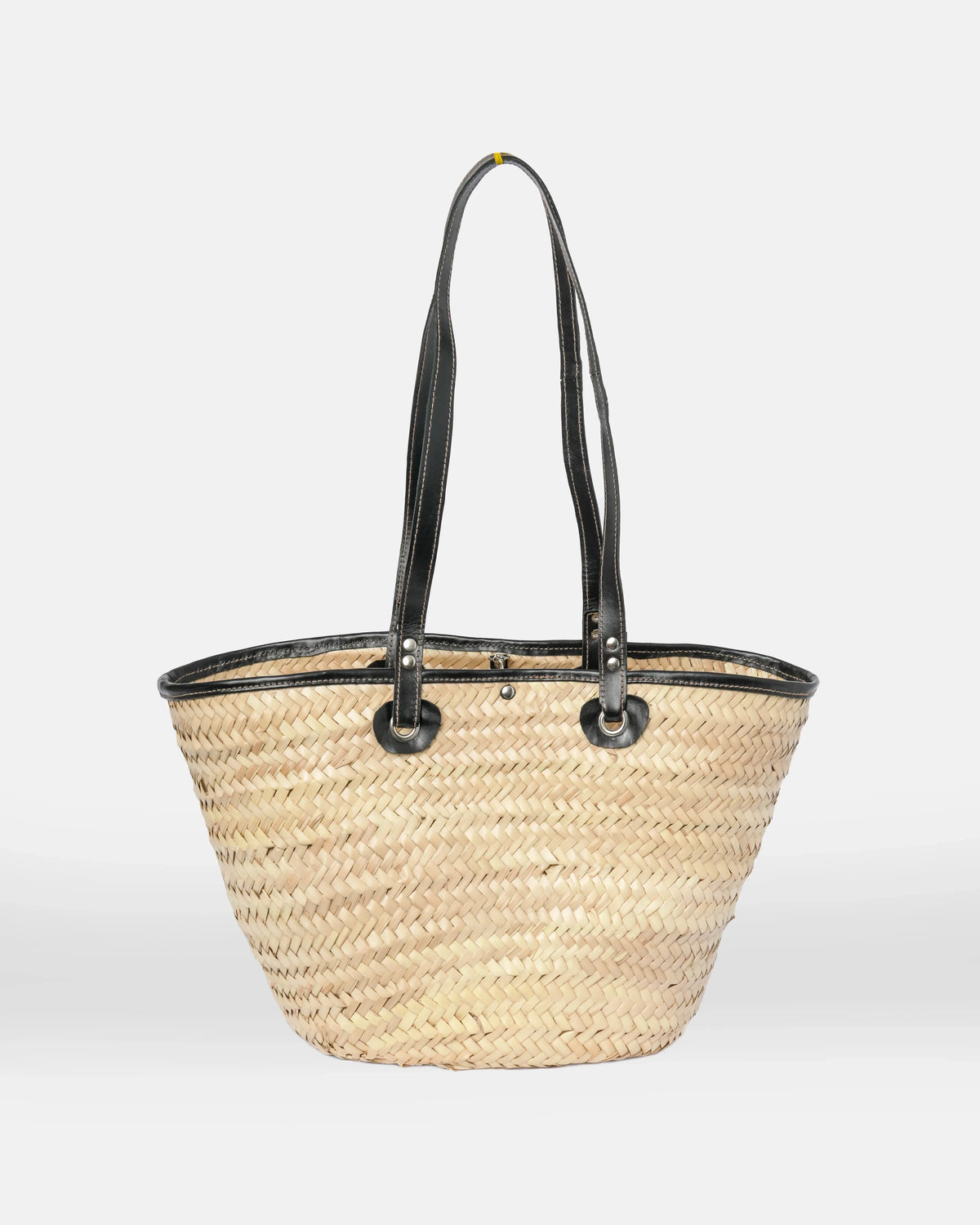 Jemure Handwoven Palm Straw Tote Bag with Black Leather Trim & Zip Canvas Pouch – Natural/Black